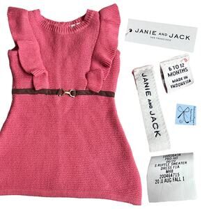 Janie and Jack 20 JJ Aug Fall 1 Ruffle Sweater Dress Baby Sz 6-12 Months